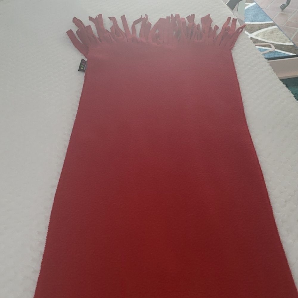 Red Joe Boxer scarf.  65" x 11". With‎ fringe